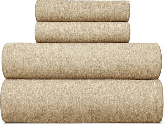 CGK Linens Twin XL 4 Piece Sheet Set - Cooling Sheets for Hot Sleepers - Hotel Luxury Bedding Set w/ 8-16 Inch Deep Pockets - 1 Flat & 1 Fitted & 2 Pillowcases - Soft & Wrinkle Free - Heathered Tan