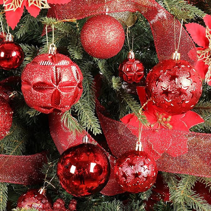 87ct Christmas Ball Ornaments Set Shatterproof Seasonal Hanging Decorations with Reusable Hand-held Gift Package for Xmas Tree Holiday Party and Home Decor, Red