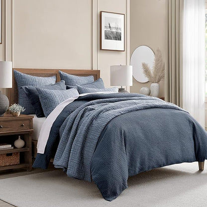 Levtex Home - Cloud Waffle Navy Comforter Set - Twin Comforter + One Standard Pillow Case - Waffle Weave - Navy - Comforter (68 x 88in.) and Pillow Case (26 x 20in.) - Cotton