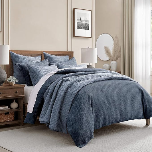 Levtex Home - Cloud Waffle Navy Comforter Set - Twin Comforter + One Standard Pillow Case - Waffle Weave - Navy - Comforter (68 x 88in.) and Pillow Case (26 x 20in.) - Cotton