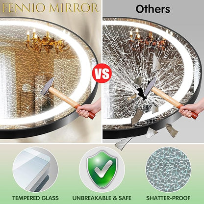 FENNIO 70" x 32" Large Luxury Wall Mounted Mirror with LED Lights - Oval Full Length LED Lighted Full Body Dressing Mirror for Bedroom, Salon, Brushed Aluminum Frame, Tempered Glass