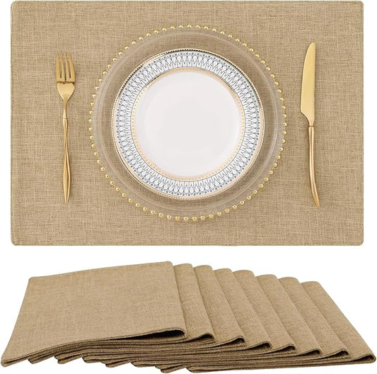 homing Flaxen Cloth Placemats Set of 8 – Cotton Linen Blend Washable Dining Table Mats for Indoors & Outdoors, Easy to Clean, 13 x 19 Inch
