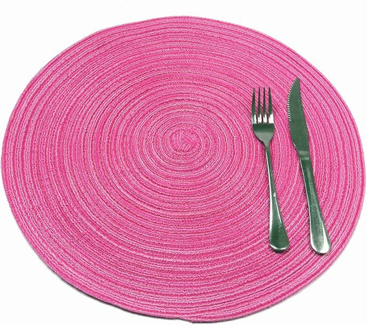 SHACOS Round Braided Placemats Set of 6 Cotton Round Place Mats 15 inch Washable Table Mats for Holiday Party (Hot Pink, 6)