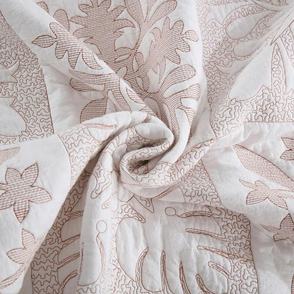MarCielo 3-Piece 100% Cotton Bedspread Lightweight Quilt Coverlet Embroidery Farmhouse Bedding Set (TJ Colorful,Queen (98"x102"))