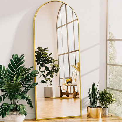Antok Floor Mirror, 64"x21" Full Length Mirror with Stand, Arched Wall Mirror, Glassless Gold Floor Mirror Freestanding, Wall Mounted Mirror for Bedroom Living Room (Gold)