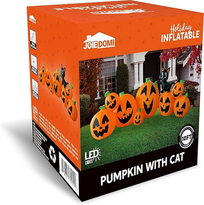 Joiedomi 10 FT Long Halloween Inflatables Outdoor Decorations, Blow Ups Inflatable Pumpkin for Yard with Witch's Cat, 8 Pcs Blow Up Pumpkin Decor for Halloween Decorations Outside