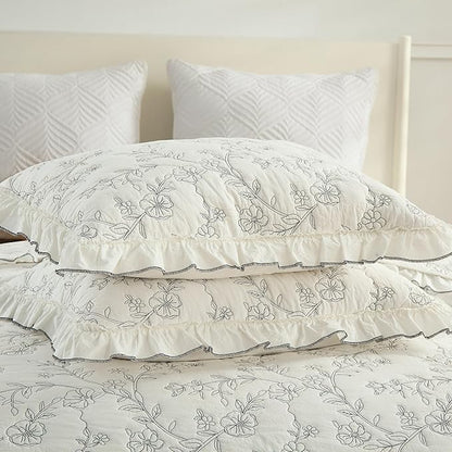 MarCielo 3-Piece 100% Cotton Bedspread Lightweight Quilt Coverlet Embroidery Farmhouse Bedding Set (Floral,King (106" X 98"))