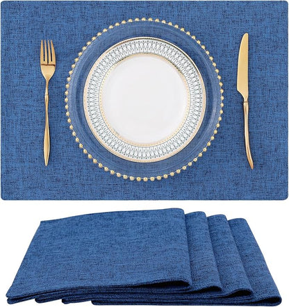 homing Navy Blue Cotton Linen Blend Placemats for Dining Table Set of 4 – Washable Farmhouse Kitchen Mats for Indoors & Outdoors, Easy to Clean, 13 x 19 Inch