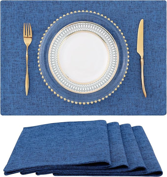 homing Navy Blue Cotton Linen Blend Placemats for Dining Table Set of 4 – Washable Farmhouse Kitchen Mats for Indoors & Outdoors, Easy to Clean, 13 x 19 Inch