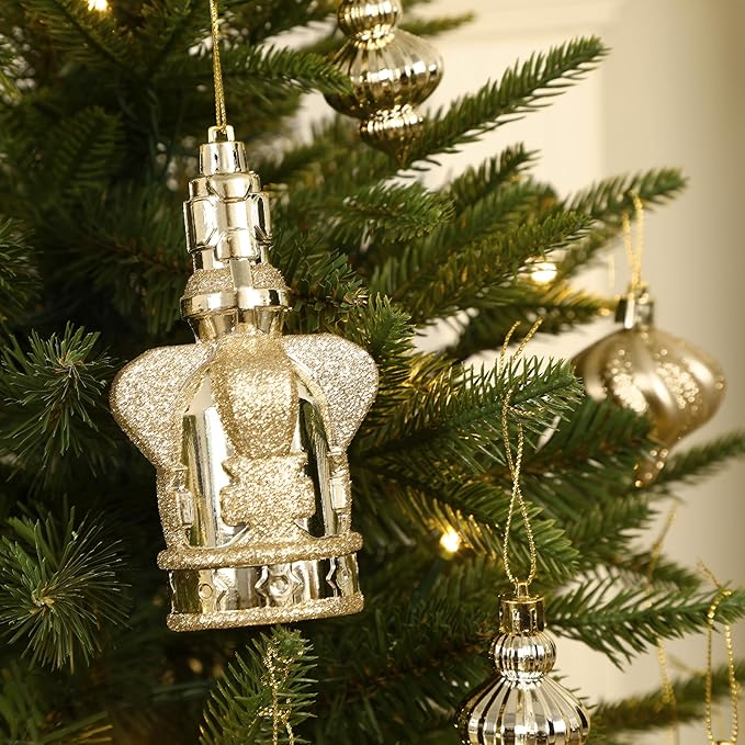 SHareconn 70pcs 2025 Classic Christmas Balls Ornaments Set, Shatterproof Plastic Baubles, Ribbon and Tree Topper for Xmas Tree Holiday Wedding Party Decorations with Hanging Strings, Champagne Gold