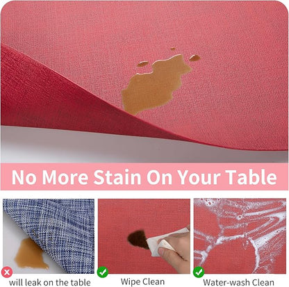 Maxpearl Faux Leather Placemats Set of 6 - Waterproof - Wipe Clean - Heat Resistant - Anti Slip Dining Table Place Mats, Suitable for Indoor & Outdoor Use, 17’’x12’’, Red