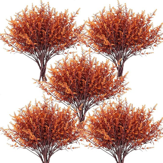 RECUTMS Fake Fall Plants for Outside Faux Lavender Flowers Fake Greenery Artificial Fall Flowers Outdoors UV Resistant Faux Autumn Plant Artificial Bushes for Bookshelf Balcony Bedroom Decor (Brown)