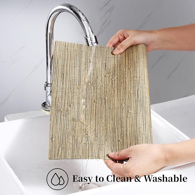 Leetaltree Light Brown Placemats Set of 8 - Heat Resistant Non-Slip Place mats for Dining Table, Washable Durable PVC Vinyl Woven Table Mats（Light Brown, 8）