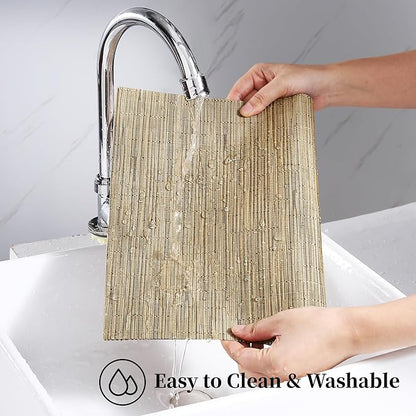 Leetaltree Light Brown Placemats Set of 8 - Heat Resistant Non-Slip Place mats for Dining Table, Washable Durable PVC Vinyl Woven Table Mats（Light Brown, 8）