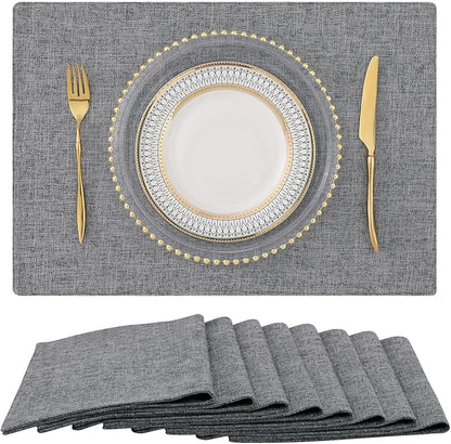 homing Dark Grey Cloth Placemats for Dining Table Set of 8 – Cotton Linen Blend Washable Farmhouse Kitchen Mats for Indoors & Outdoors - Easy to Clean 13 x 19 Inch