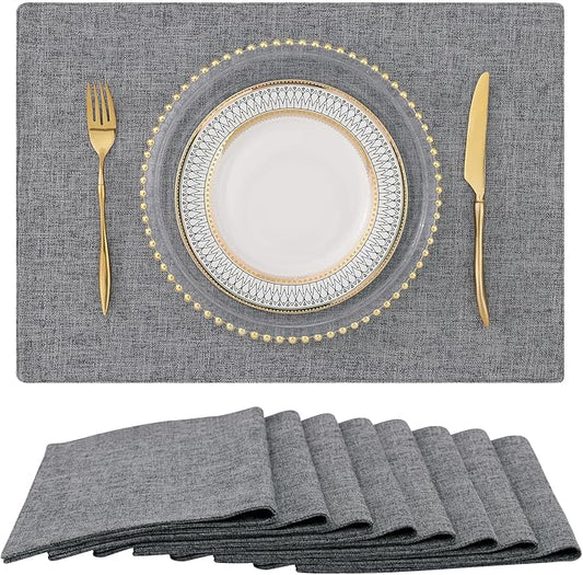 homing Dark Grey Cloth Placemats for Dining Table Set of 8 – Cotton Linen Blend Washable Farmhouse Kitchen Mats for Indoors & Outdoors - Easy to Clean 13 x 19 Inch