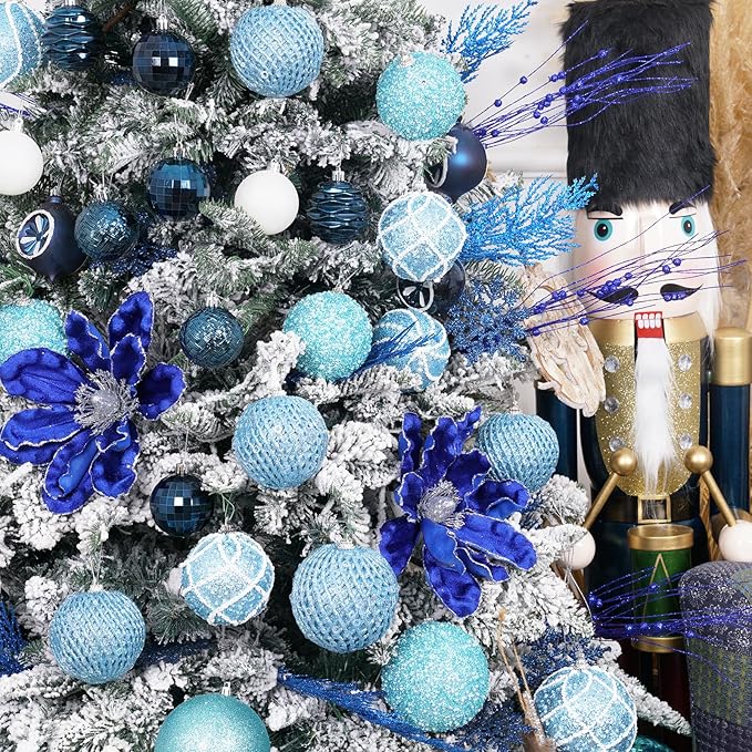 6pcs 3.94" Christmas Ball Ornaments Glitter Shatterproof Christmas Tree Ornaments Sequin Xmas Hanging Balls Decorations for Wedding Party Holiday(Light Blue)
