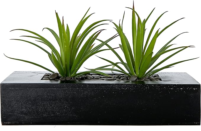 MyGift 10 Inch Fake Grass Artificial Plants in Rectangular Black Wood Planter - Faux Plants Indoor for Tabletop Centerpiece Décor