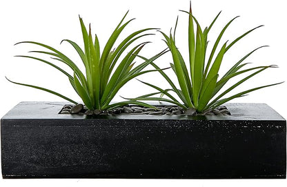 MyGift 10 Inch Fake Grass Artificial Plants in Rectangular Black Wood Planter - Faux Plants Indoor for Tabletop Centerpiece Décor