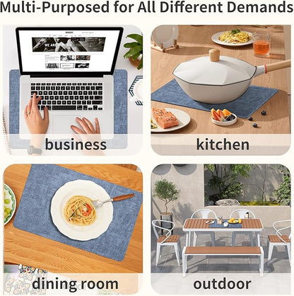 Maxpearl Faux Leather Placemats Set of 6 - Waterproof - Wipe Clean - Heat Resistant - Anti Slip Dining Table Place Mats, Suitable for Indoor & Outdoor Use, 17’’×12’’, Blue
