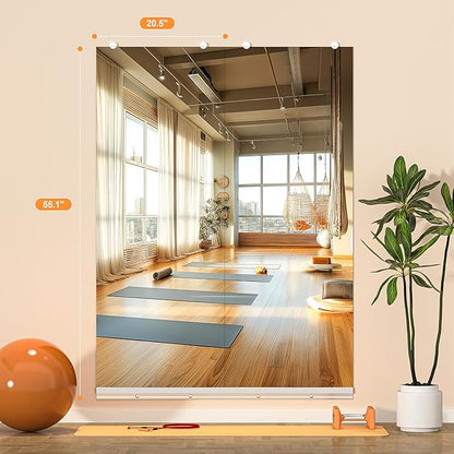 Hasipu Home Gym Mirror, 55"x21" Each, 3-Pack Frameless Wall Mounted Mirrors with Glass Clamps & Aluminum Rail, Large Body Mirror for Home Gym, Yoga Studio, Bedroom, Silver Tempered Glass