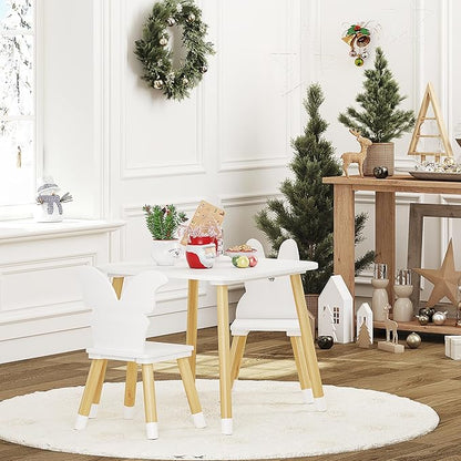 UTEX Kids Table with 2 Chairs Set, Kids Table and Chair Set,3 Piece Kiddy Table and Chair Set, Toddler Table and Chairs, White