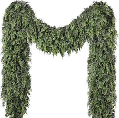 16FT Cedar Garland for Fireplace - Artificial Christmas Garland Thick and Lush Realistic Faux Cedar Fake Pine Needles Garland for Table,Window,Stairs,Mante,Indoor Outdoor Decor (1PCS)