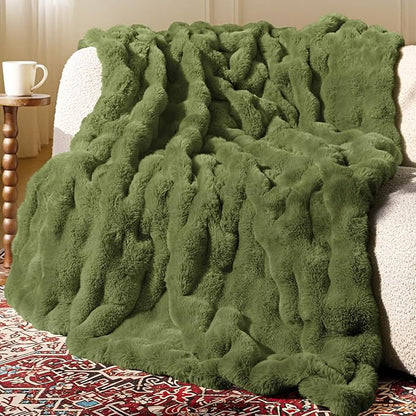 Ultra Soft Cozy Faux Fur Throw Blanket, Fuzzy Plush Thick Bubble Blanket, Oversize Luxury Fluffy Blanket for Couch, Sofa, Bedroom, and Living Room,50x60 Inches,Sage