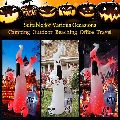 12 FT Halloween Inflatables Outdoor Halloween Blow Up Yard Decorations Horror White Ghost with 3 Skull Heads Bleeding Eyeball Tombstone Halloween Decorations Clearance for Party Yard Garden