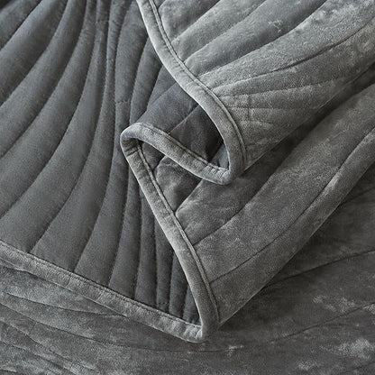 HoneiLife Velvet Quilt Sets King - Lightweight Bedspreads 3-Pieces, Stripe Coverlets Rustic Bed Cover King Quilt Bedding Sets for All Season Use, Grey