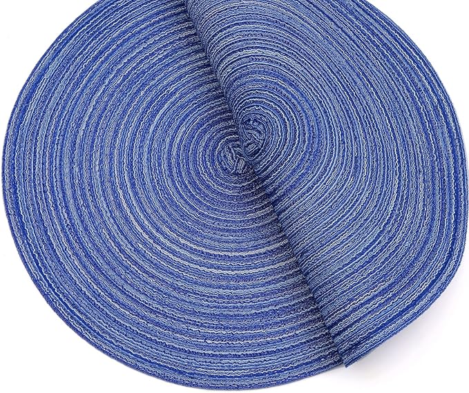 SHACOS Round Braided Placemats 15 inch Set of 4 Washable Kitchen Table Placemats for Home Wedding Party (Blue White, 4)