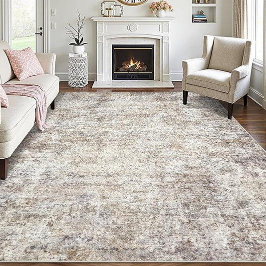 Area Rugs for Living Room: 8x10 Washable Neutral Abstract Rug for Bedroom Large Soft Modern Dining Room Rugs Indoor Floor Low Pile Carpet for Home Office Nursery - Brown Grey