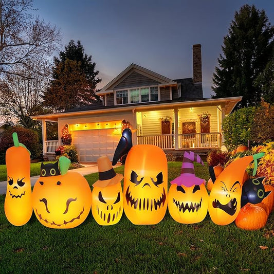 Halloween Inflatables Outdoor Decorations, Blow Ups 6 PCS Pumpkins Black Cat with Build-in LED Lights, Funny Yard Garden Decoration for Halloween Party Indoor Outdoor