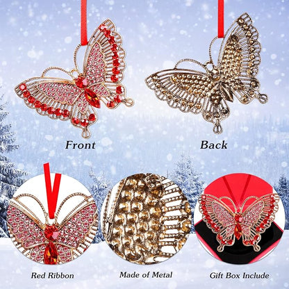 PETCEE Butterfly Christmas Ornaments 2025 Metal Monarch Butterfly Ornaments for Christmas Tree Decorations Red Monarch Hanging Ornament Keepsake Gifts for Women Girls Sisters Mom Grandma