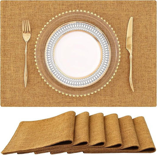 homing Amber Cloth Placemats Set of 6 – Cotton Linen Blend Washable Farmhouse Dining Table Mats for Fall & Thanksgiving, Easy to Clean, 13 x 19 Inch