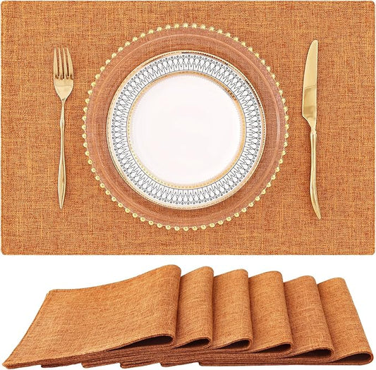 homing Orange Cloth Placemats Set of 6 – Cotton Linen Blend Washable Farmhouse Dining Table Mats for Fall & Thanksgiving, Easy to Clean, 13 x 19 Inch
