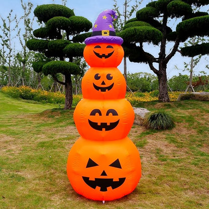 DearSun 8FT H Halloween Inflatable Stacked Pumpkins with Witch’s Hat, Blow up 4 Pumpkins Inflatable with Build-in LED Lights Outdoor Decorations Large Party Yard Decoration