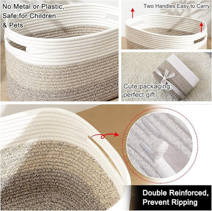 OIAHOMY Rectangle Woven Storage Basket - Nursery Cotton Rope Baskets for Storage For Living Room, Toy and Blanket Organizing, 18"x14"x12"- Pack of 3 - Gradient Yellow