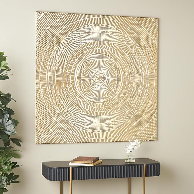 Deco 79 Wooden Geometric Handmade Home Wall Decor Intricately Carved Radial Wall Sculpture with Starburst Design, Wall Art 48" x 1" x 48", Gold
