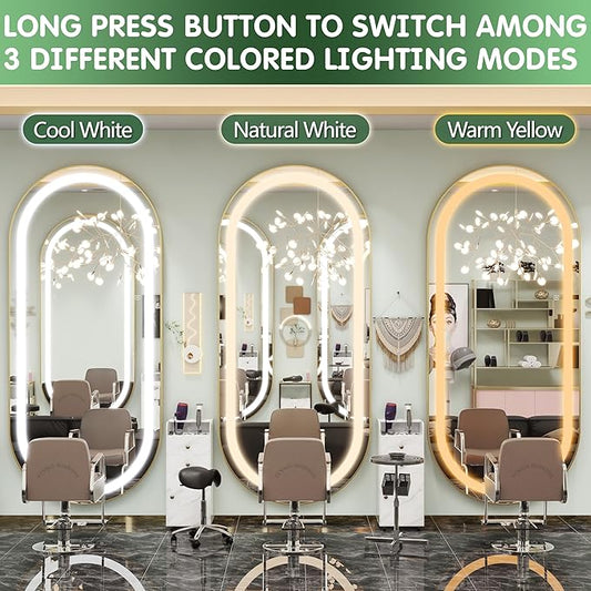 FENNIO Full Length Mirror with Lights, 80" x 36" LED Full Body Mirror, Oval Wall Mounted Hanging Mirror with Lights for Bedroom, Salon, 3 Color Lighting, Tempered Glass