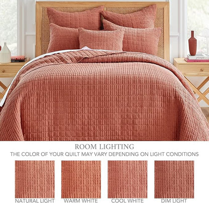 Levtex Home Mills Waffle Twin XL/Twin Quilt Set (68x86in) with 1 Pillow Sham (26x20in) - Adobe - 100% Cotton Twin Size Quilt Bedding Set - Lightweight, Soft, Pre-Washed