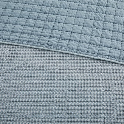 Levtex Home Mills Waffle Queen Bedspread Set (106x106in) with 2 Pillow Shams (26x20in) - Chambray - Cotton Waffle Queen Size Bedspread Set - Lightweight, Soft, Pre-Washed