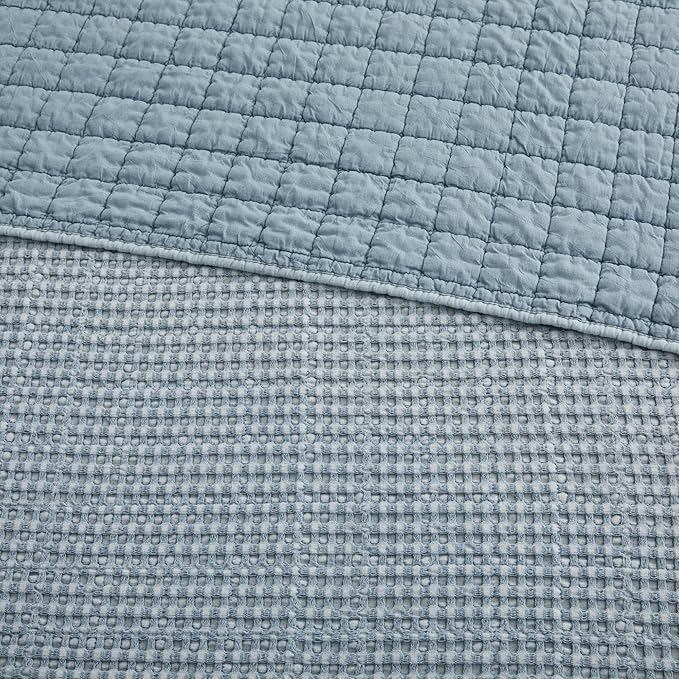 Levtex Home Mills Waffle Twin Bedspread Set (84x104in) with 1 Pillow Sham (26x20in) - Chambray - Cotton Waffle Twin Size Bedspread Set - Lightweight, Soft, Pre-Washed