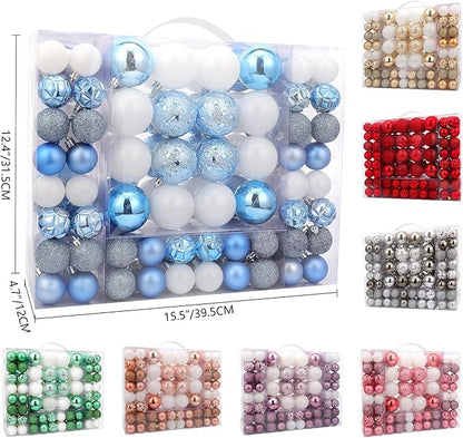87ct Christmas Ball Ornaments Set Shatterproof Seasonal Hanging Decorations with Reusable Hand-held Gift Package for Xmas Tree Holiday Party and Home Decor, Airy Blue