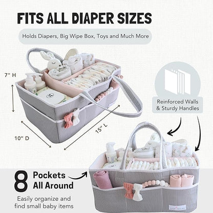 Lily Miles Baby Diaper Caddy Organizer - Girl Nursery Storage Basket Bin - Baby Item - Baby Organizers and Storage - Pink Blush, Large