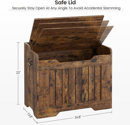 IDEALHOUSE Storage Chest, 24.8" Toy Chest for Boys Girls, Kids Wood Large Toy Box, Storage Bench with Safety Hinge,Storage Trunk for Entryway, Living Room, Bedroom, Playroom, Rustic Brown