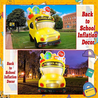 VIHOSE 5.4 Ft Back to School Inflatable Decorations First Day of School Bus Blow Up Yard Decor Build in LED Lights for Party Outdoor Garden Lawn Holiday