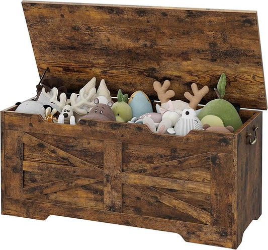 IDEALHOUSE Storage Chest, 39.4" Storage Bench Wooden Toy Chest Box, Farmhouse Storage Trunk with Safety Hinge, Supports 350 lbs, for Entryway, Living Room, Bedroom,Rustic Brown