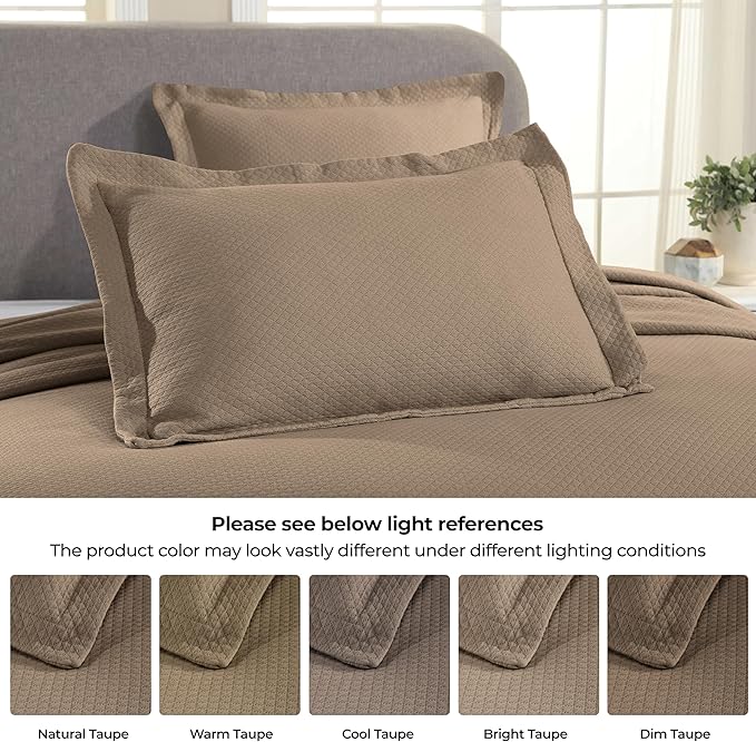Superior Solitaire Cotton 3 Piece Bedspread Set, Home Bed Decor, Decorative Textured Bed Spread, 2 Pillow Shams, Airy Blanket, Matelasse Coverlet Bedding, All-Season Accent Blanket, Full, Taupe