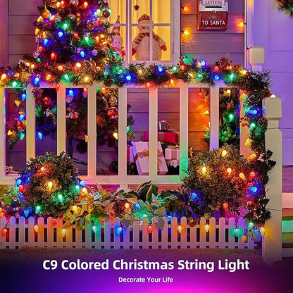 2-Set C9 LED Christmas Lights Outdoor, 97ft 150 LED Waterproof Decorative Light Strand, Extendable Green Wire String Lights for House, Roof, Christmas Tree, Patio, Party Decoration, Multicolor